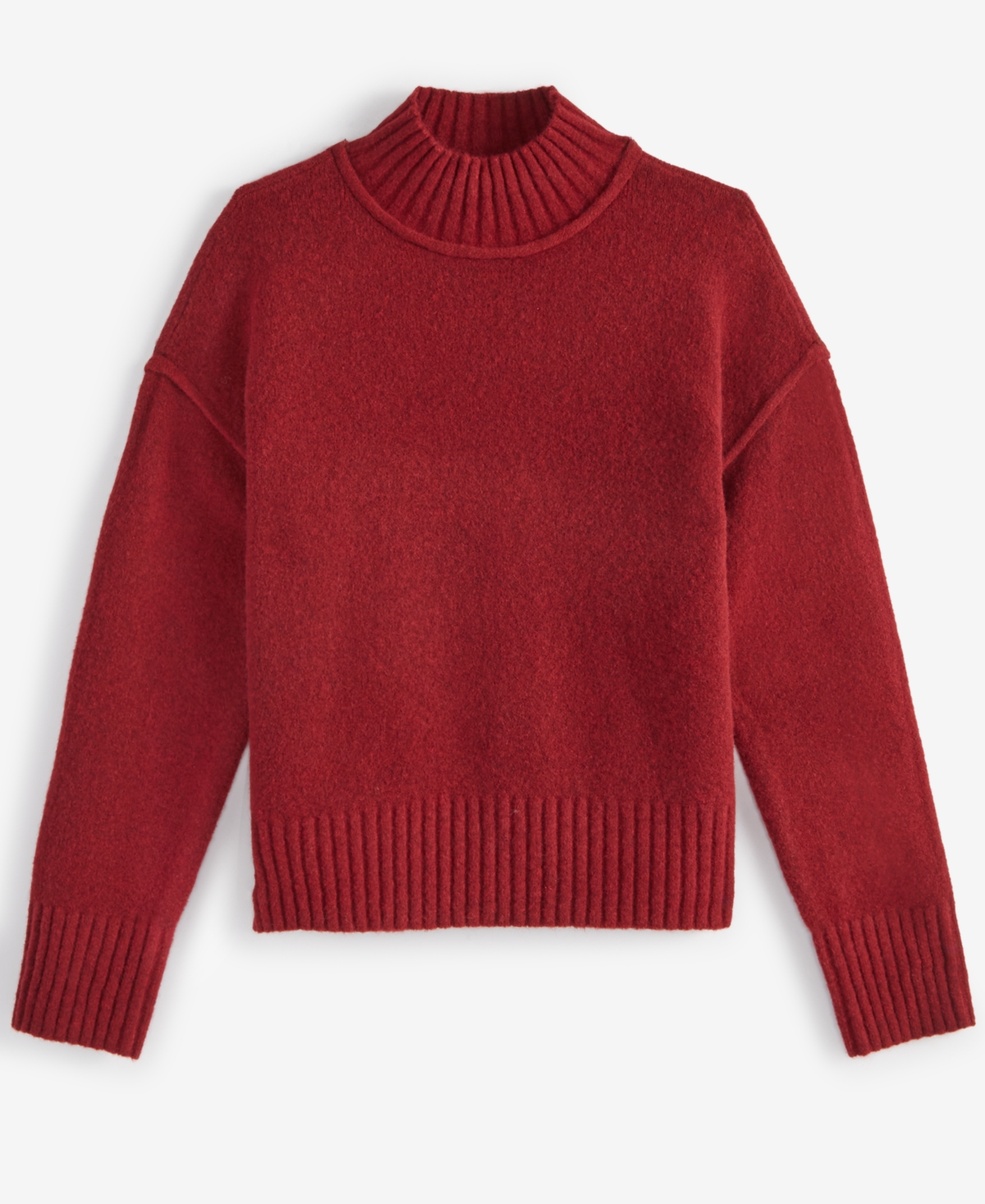 On 34th Women's Mock-neck Jersey Roll-trim Sweater, Exclusively At Macy's In Bright Rhubarb