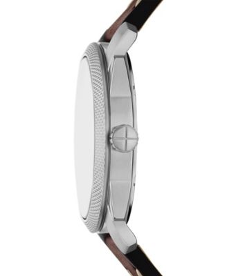 Men's Machine Three-Hand Date Brown Leather Watch and Bracelet Set, 42mm