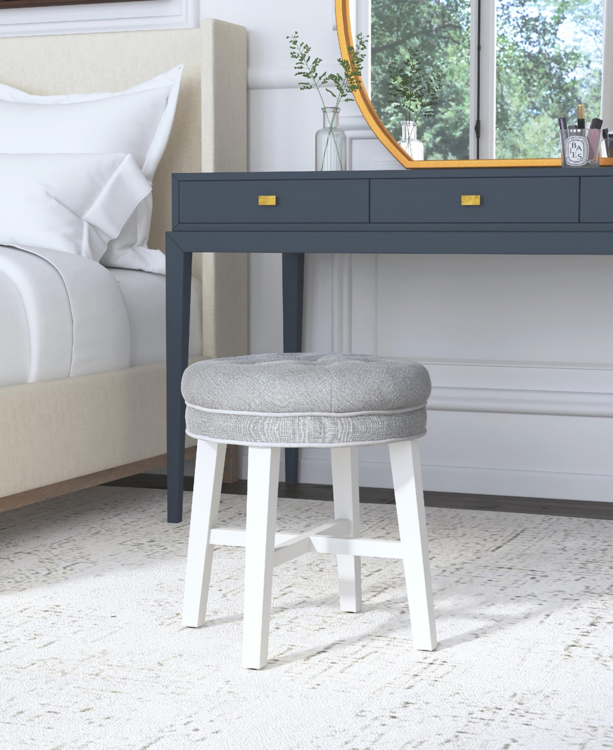 Hillsdale 18" Wood Sophia Tufted Backless Vanity Stool In Gray