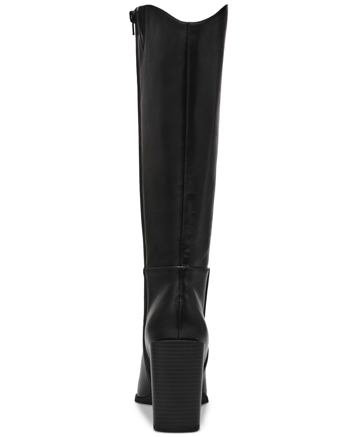Shop Wild Pair Tati Wide-calf Stacked-heel Boots, Created For Macy's In Black Smooth