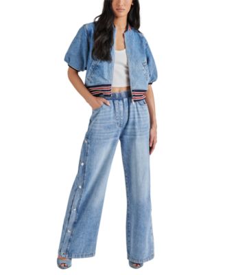 【STEVE MADDEN】PERL WIDE DENIM PANTS PERLEI Jean Wide-Leg Washed Denim Embellised Women's Pant
