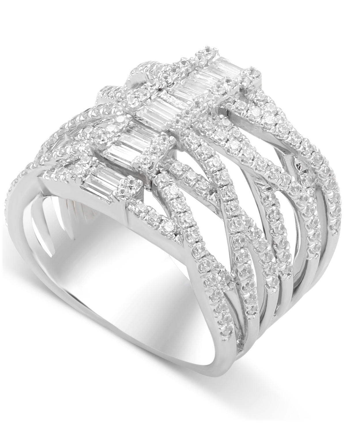 Macy's Diamond Round & Baguette Crossover Wide Statement Ring (1-3/4 Ct. T.w.) In 14k White Gold In White Gold