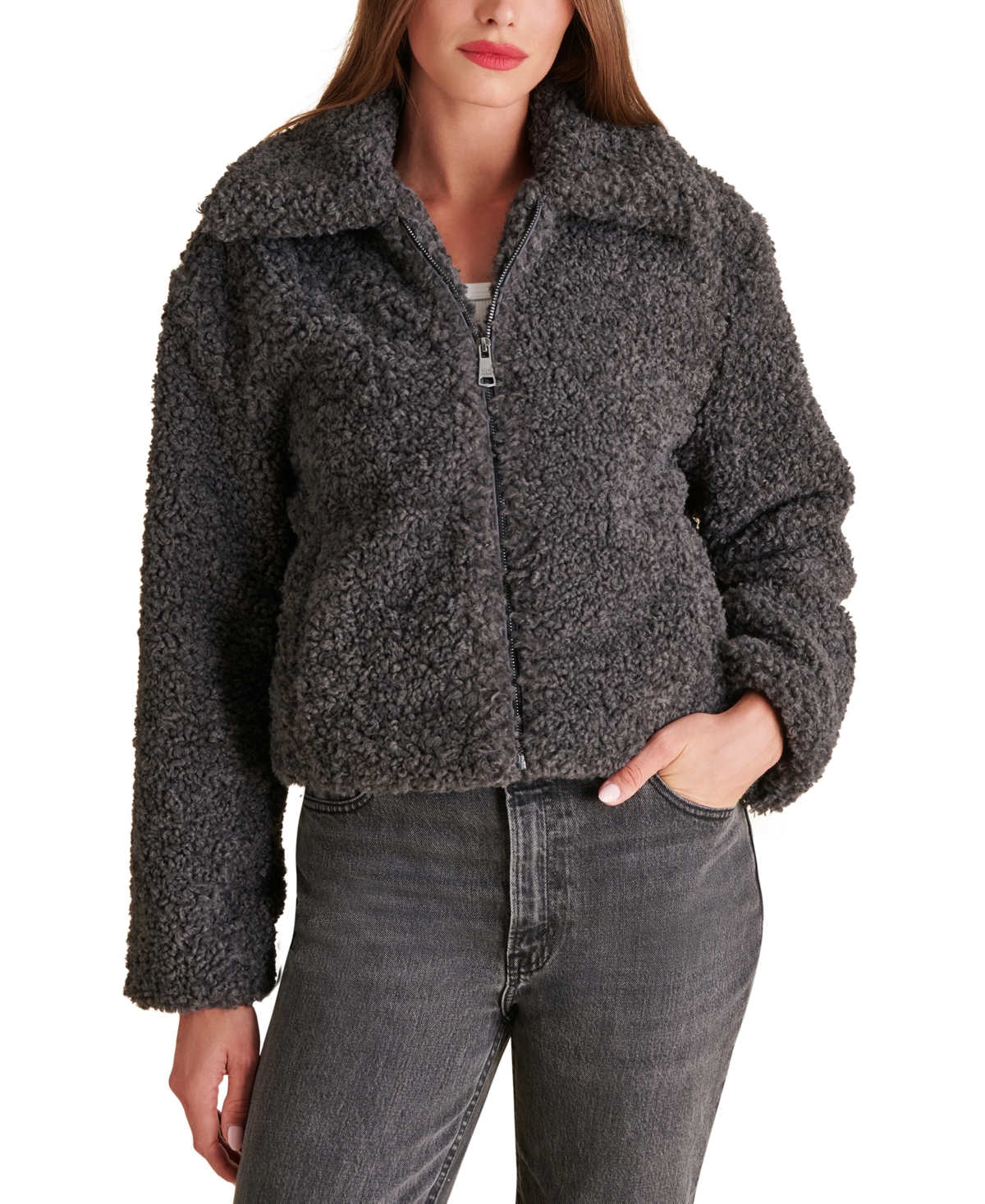 Steve Madden Pippin Faux Shearling Jacket In Forged Iron