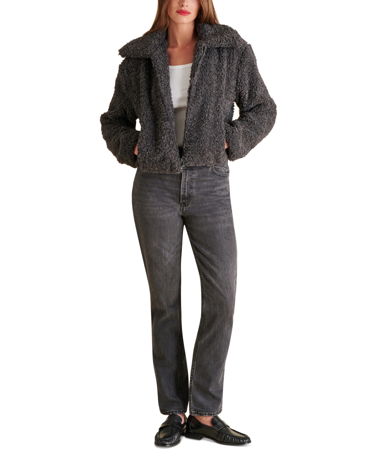 Steve Madden Pippin Faux Shearling Jacket In Forged Iron