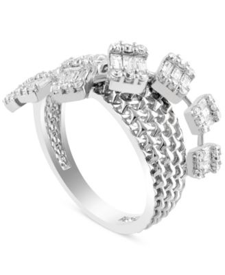 Diamond Round & Baguette Crossover Statement Ring (3/4 ct. tw) in 14k White or Yellow Gold