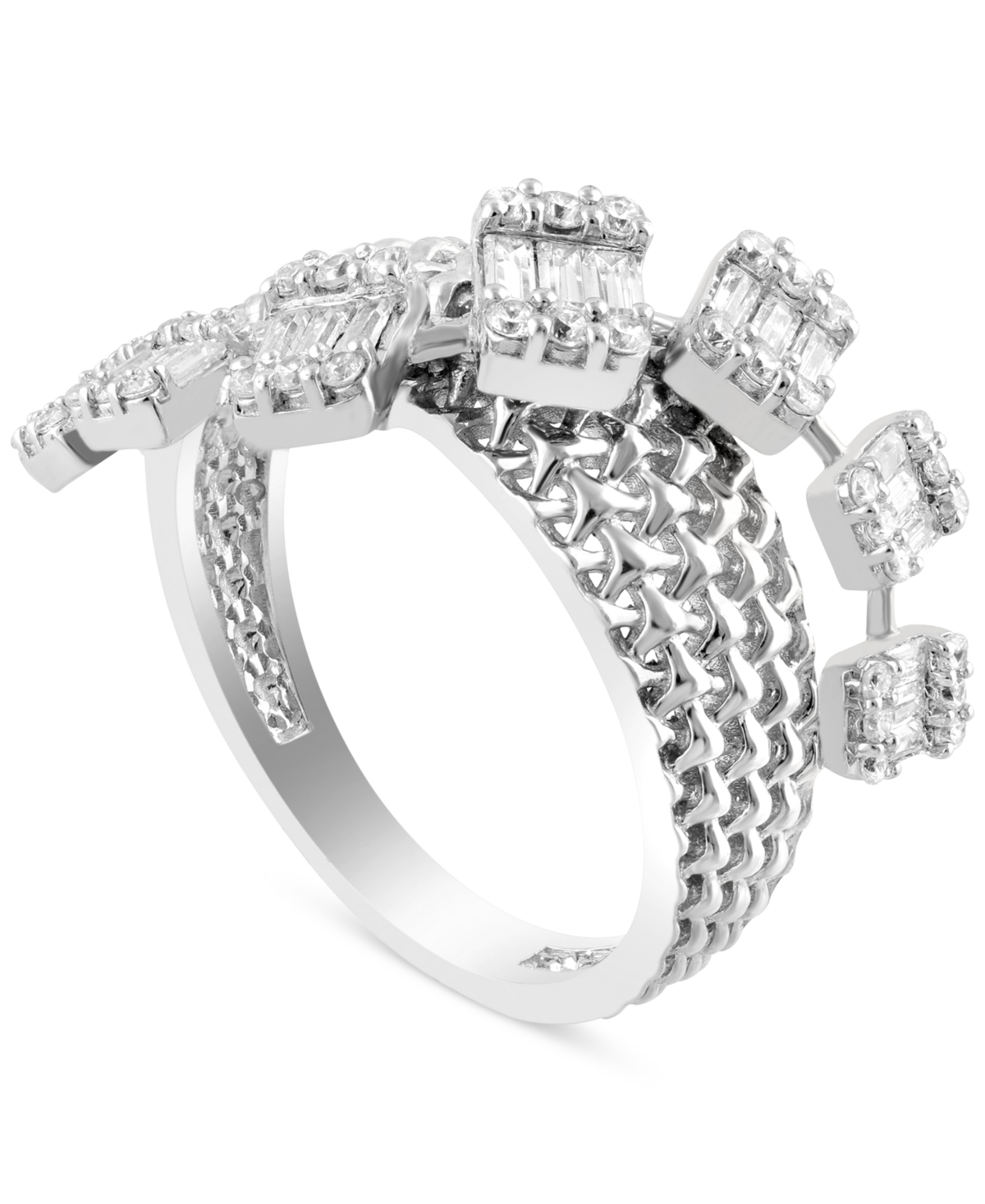 Macy's Diamond Round & Baguette Crossover Statement Ring (3/4 Ct. Tw) In 14k White Or Yellow Gold In White Gold