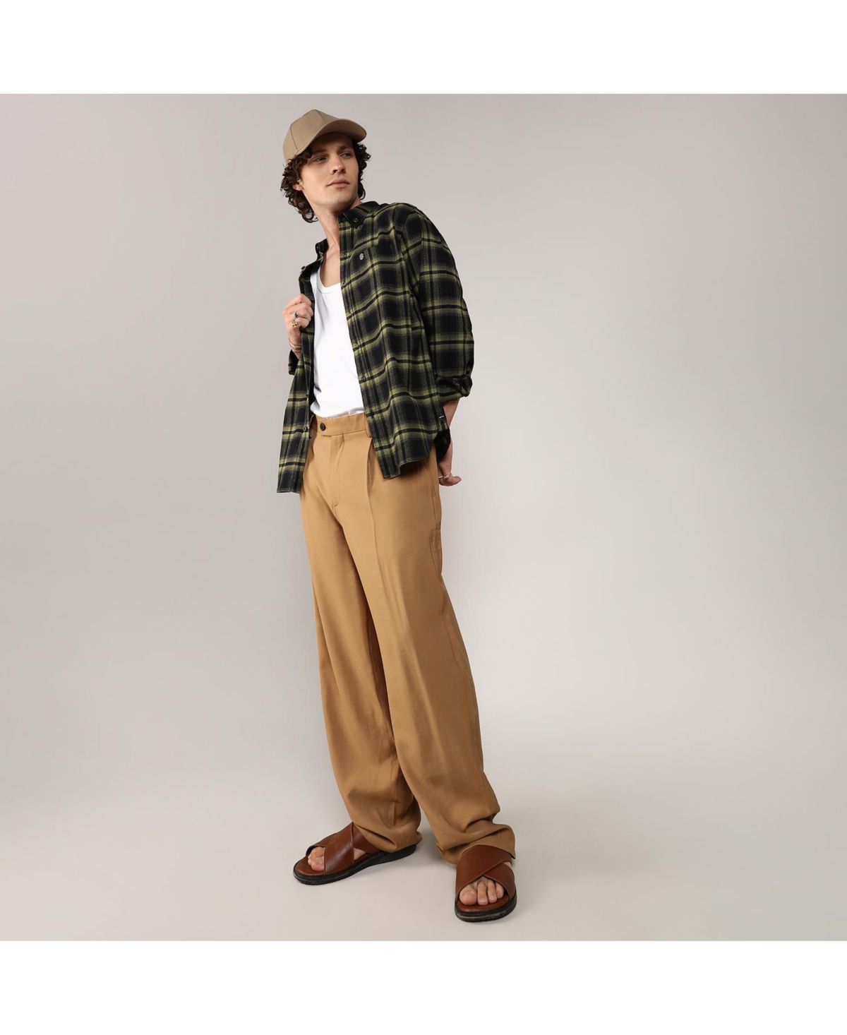 Campus Sutra Men's Midnight& Sage Green Brushed Buffalo Check Shirt - Black