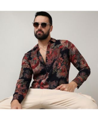 Men's Crimson Red & Midnight Black Paisley Flora Shirt