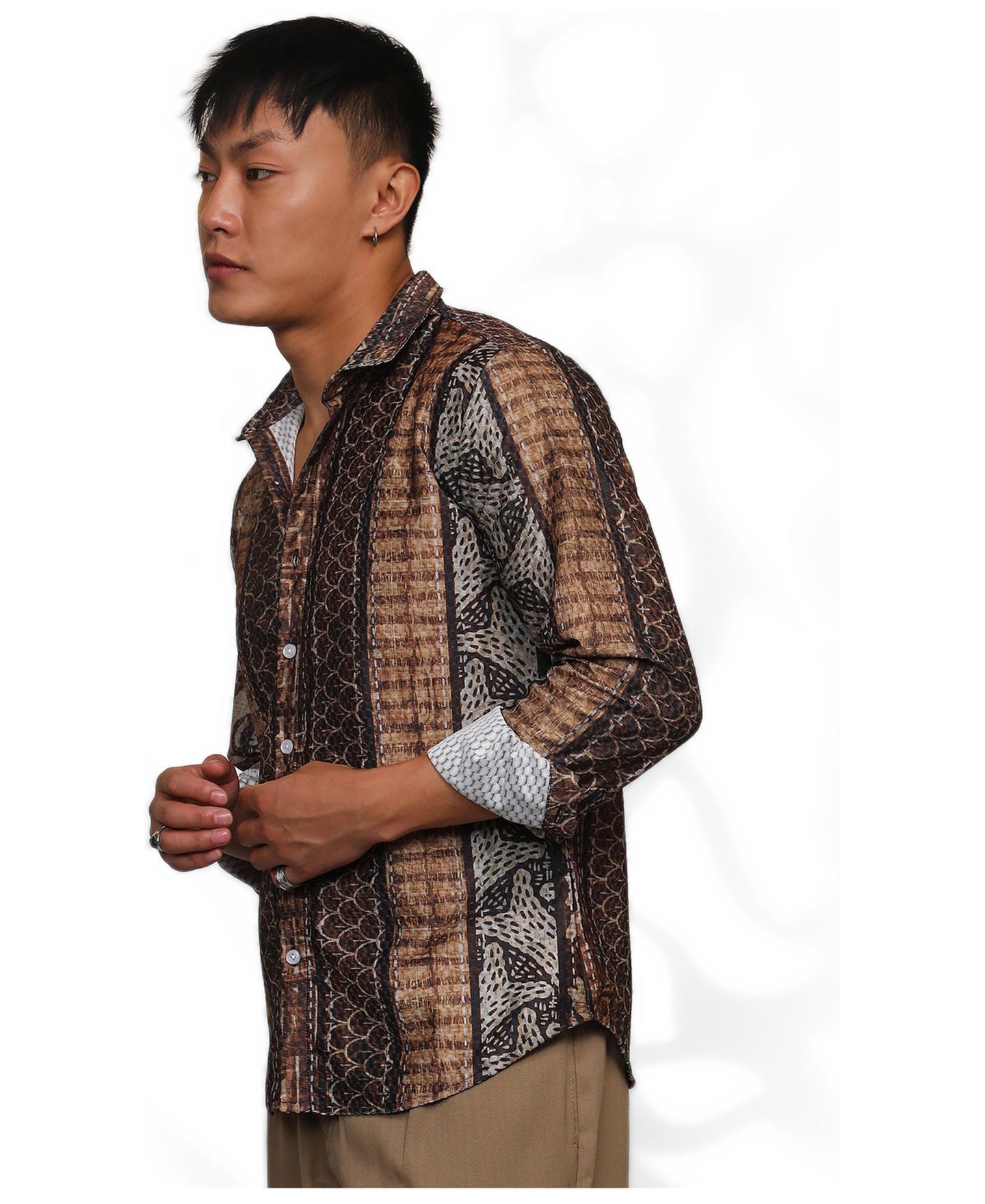 Мужская рубашка Cahoot Campus Sutra Chocolate Brown Folk Print, цвет: Коричневый — фото 2
