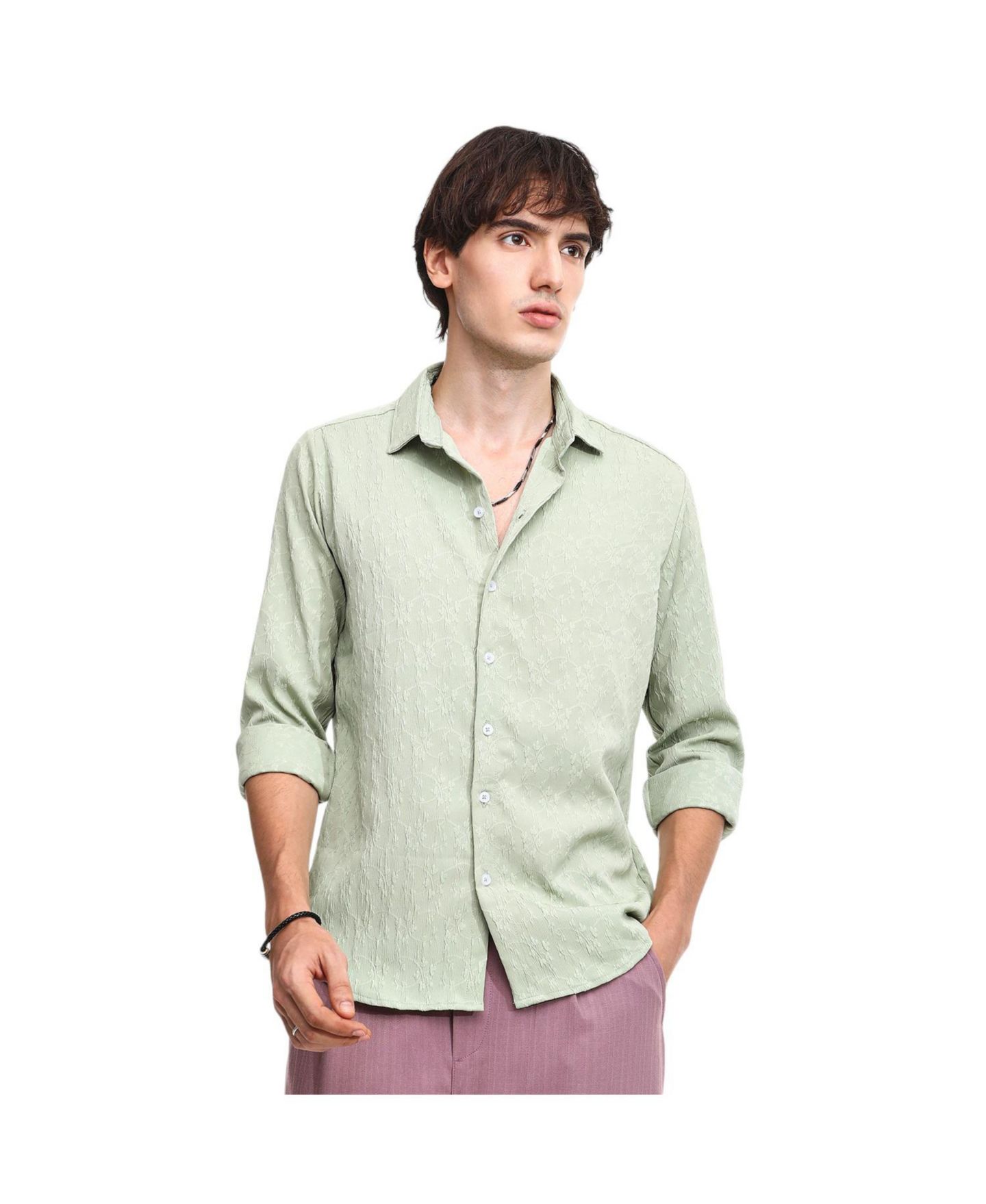 Мужская рубашка Cahoot Avocado Green Floral-Textured, цвет: Зелёный — фото 1