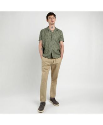 Men's Olive Green Embroidered Geometric-Lined Shirt