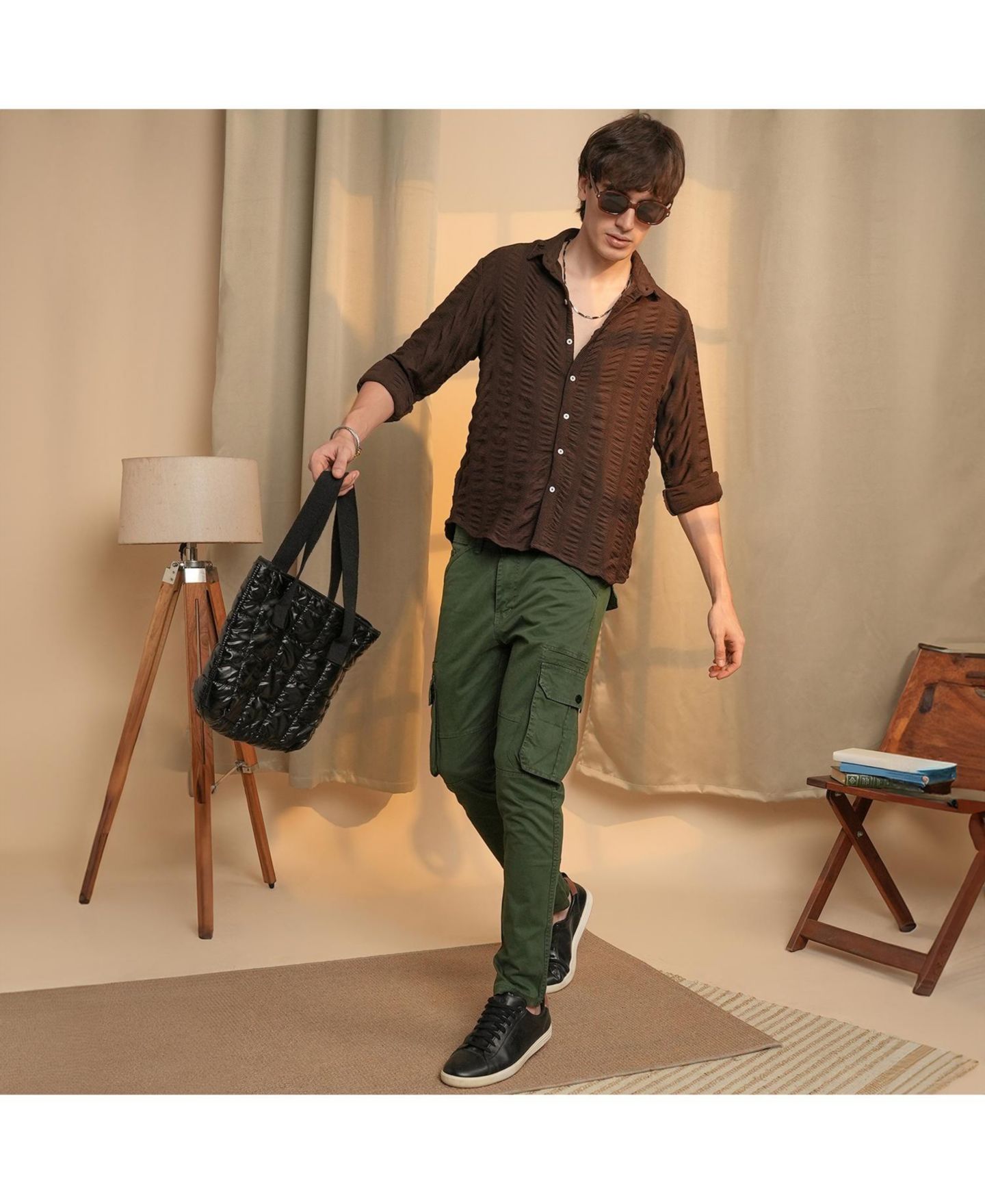 Мужская рубашка Cahoot Campus Sutra Chocolate Brown Chunky-Seersucker, цвет: Красный — фото 7