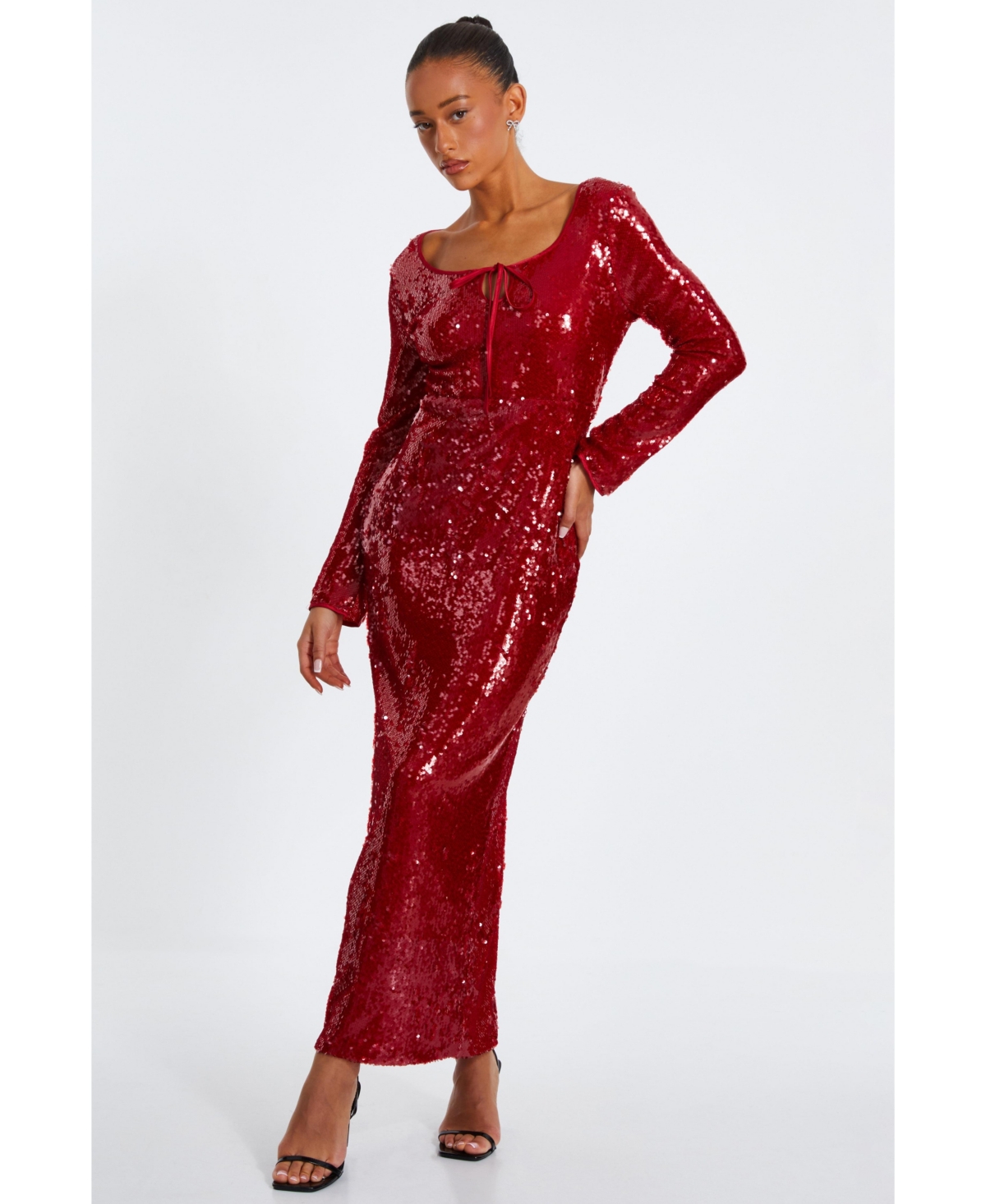 Quiz Women's Sequin Tie Front Maxi Dress