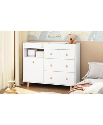 Diaper Table with 4 Drawers, Baby Changing Station with Storage Compartments