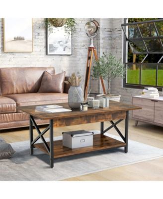 Coffee Table Industrial 2-Tier w/ Storage Shelf &Storage Shelf for Living Room Rustic Brown