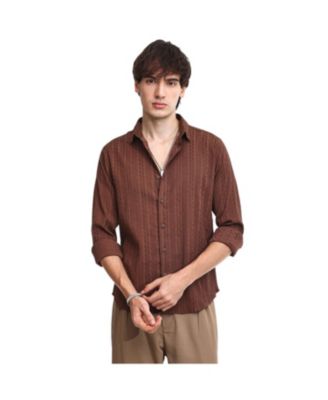 Men's Chocolate Brown Geometric-Textured Knit Shirt