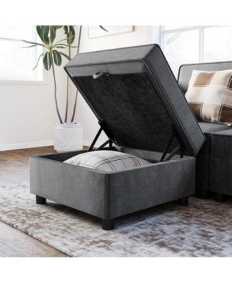 Chenille Storage Ottoman Module for Modular Sectional Sofa, Square Ottoman Module for Sectional Sleeper Sofa, Gray
