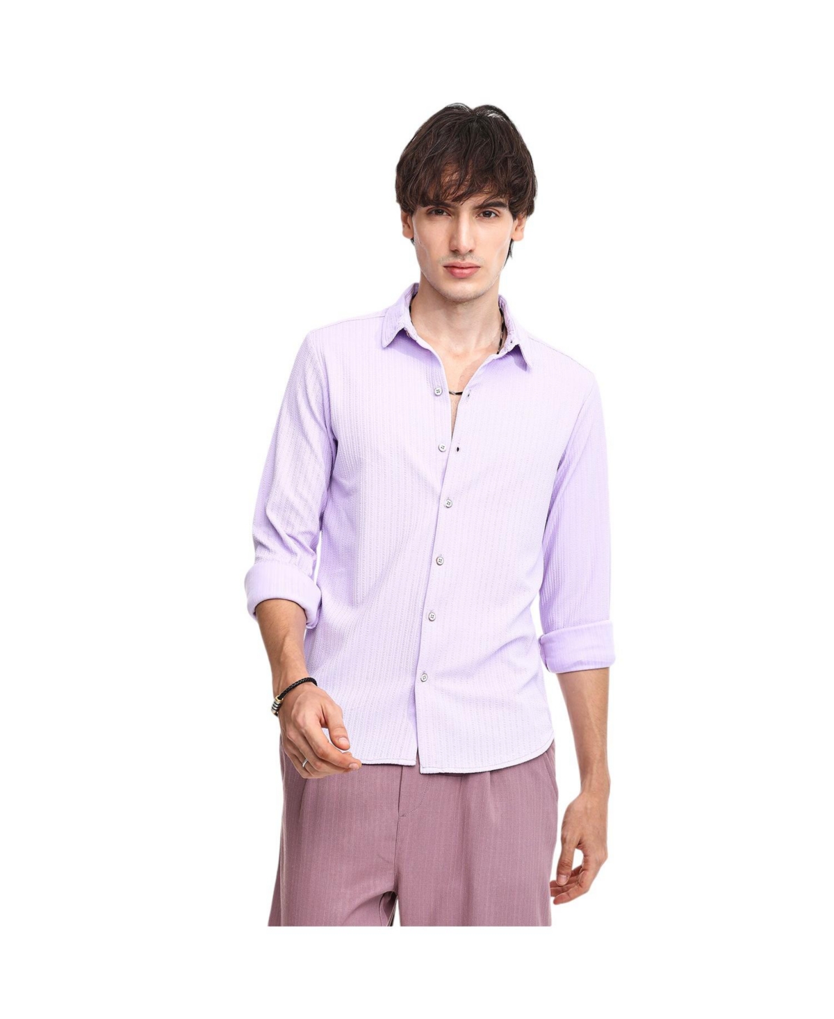 Men's Lilac Stripe-Creased Shirt - Purple