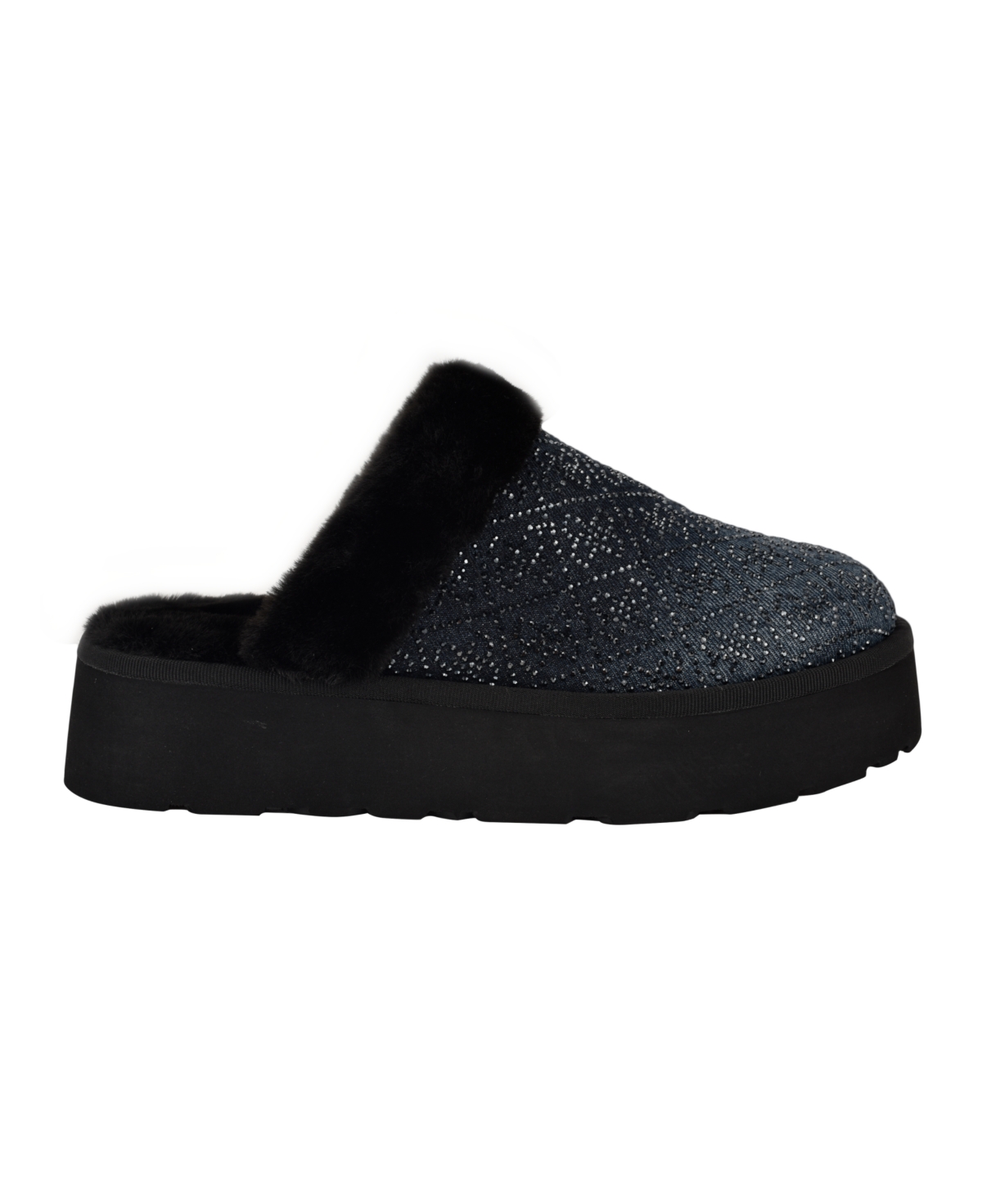 Guess Women's Danikas Slip-on Slippers In Black Denim Velvet Rhinestone Logo