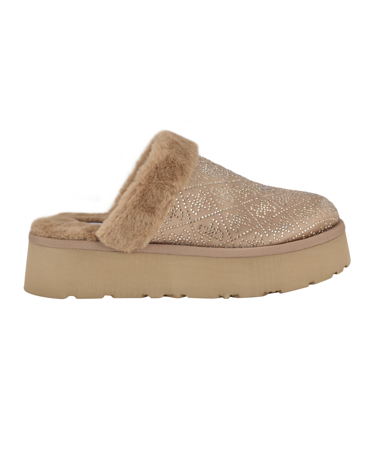Guess Women's Danikas Slip-on Slippers In Taupe Velvet Rhinestone Logo