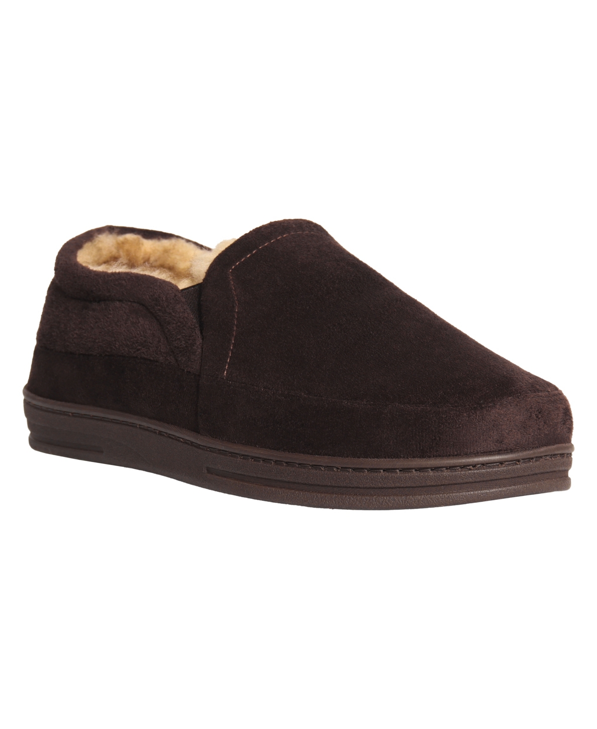 Men's Microsuede Twin Gore Clog with Faux Fur Lining and Indoor-Outdoor Sole Slipper - Brown