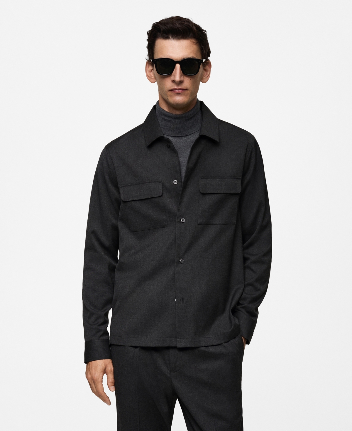 Mango Pocket Slim Fit Overshirt In Dark Heather Gray