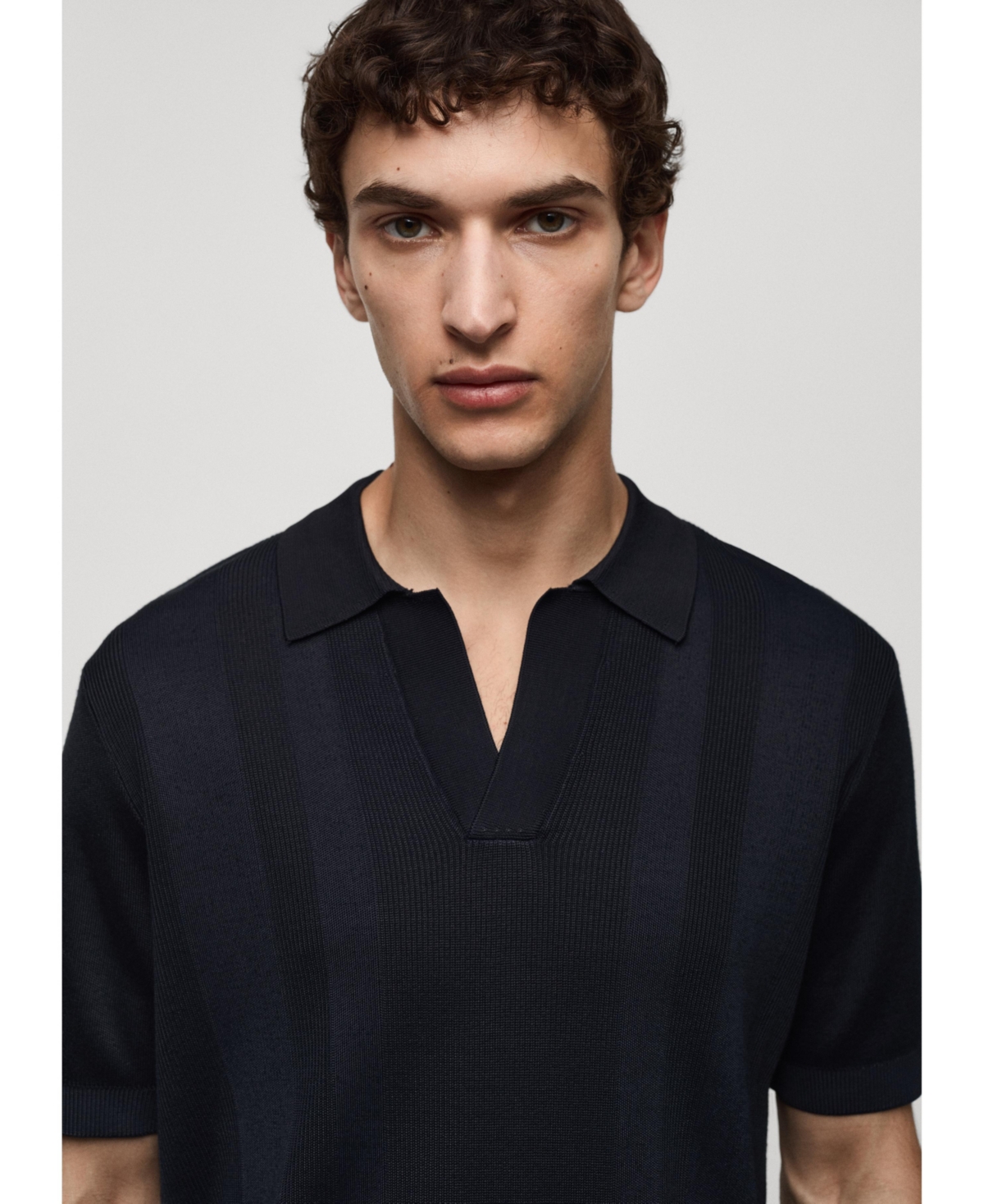Mango Men's Ribbed Knit Polo Shirt