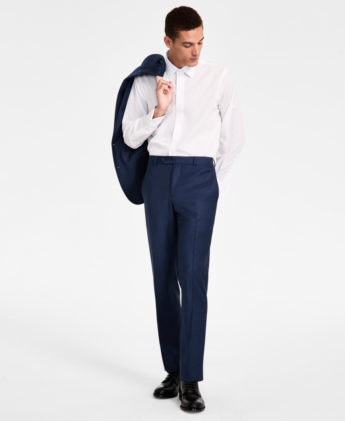 B by Brooks Brothers Men's Wool-Blend Stretch Classic-Fit Suit Separates Pant - Blue