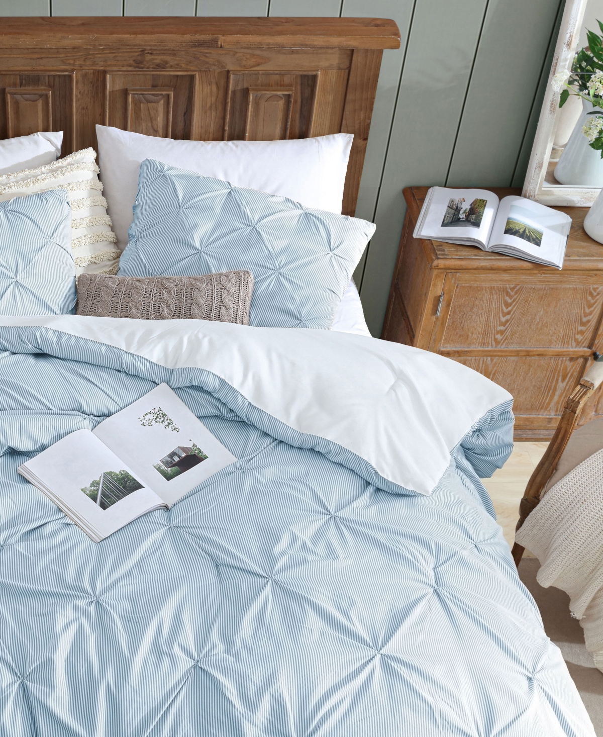 Swift Home Classic Stripes Pintuck 3-pc. Comforter Set, King In Blue