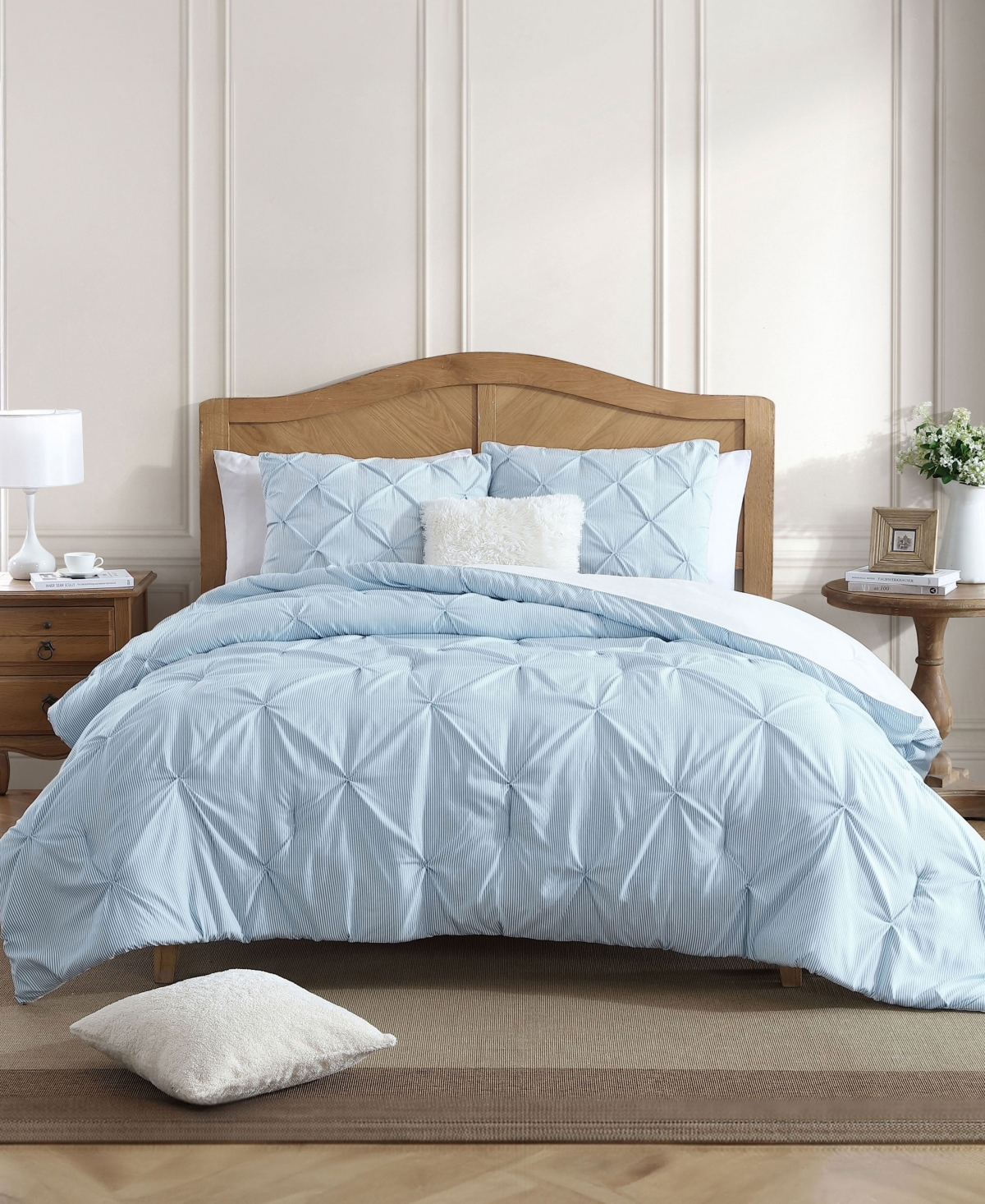 Swift Home Classic Stripes Pintuck 3-pc. Comforter Set, King In Blue