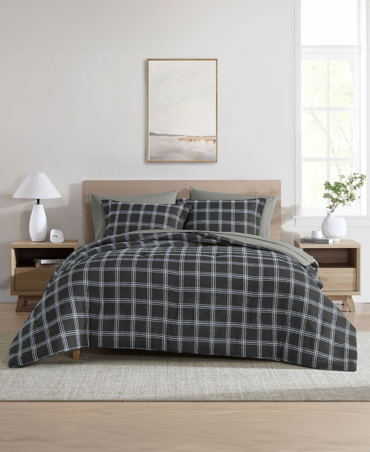 SWIFT HOME GRID PLAID REVERSIBLE 7-PC. COMFORTER SET, FULL 