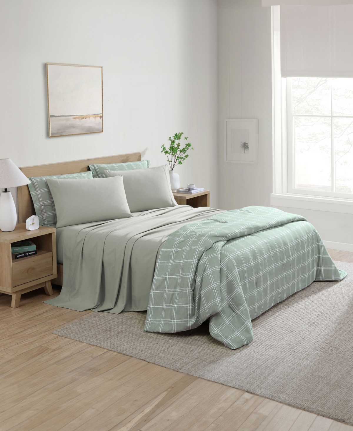 Swift Home Grid Plaid Reversible 7-pc. Comforter Set, Queen In Green