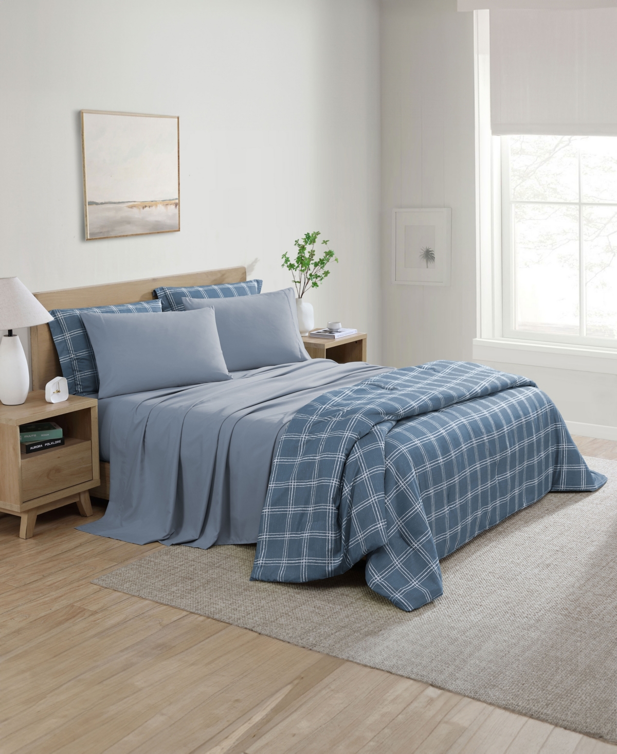 Swift Home Grid Plaid Reversible 7-pc. Comforter Set, King In Navy