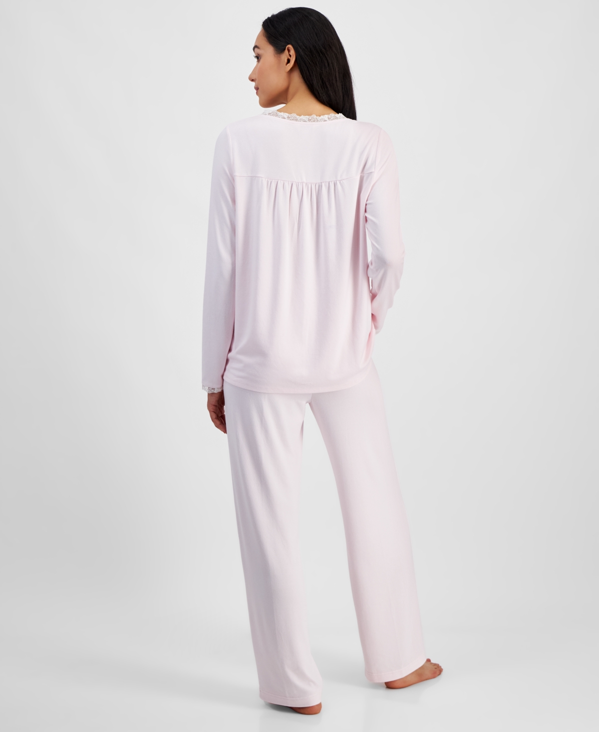CHARTER CLUB WOMEN'S LACE-TRIM HENLEY PAJAMA SET, CREATED FOR MACY'S 