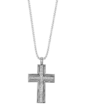 EFFY&reg; Men's Zircon Cross Pendant 22" Pendant Necklace (1-1/20 ct. t.w.) in Sterling Silver