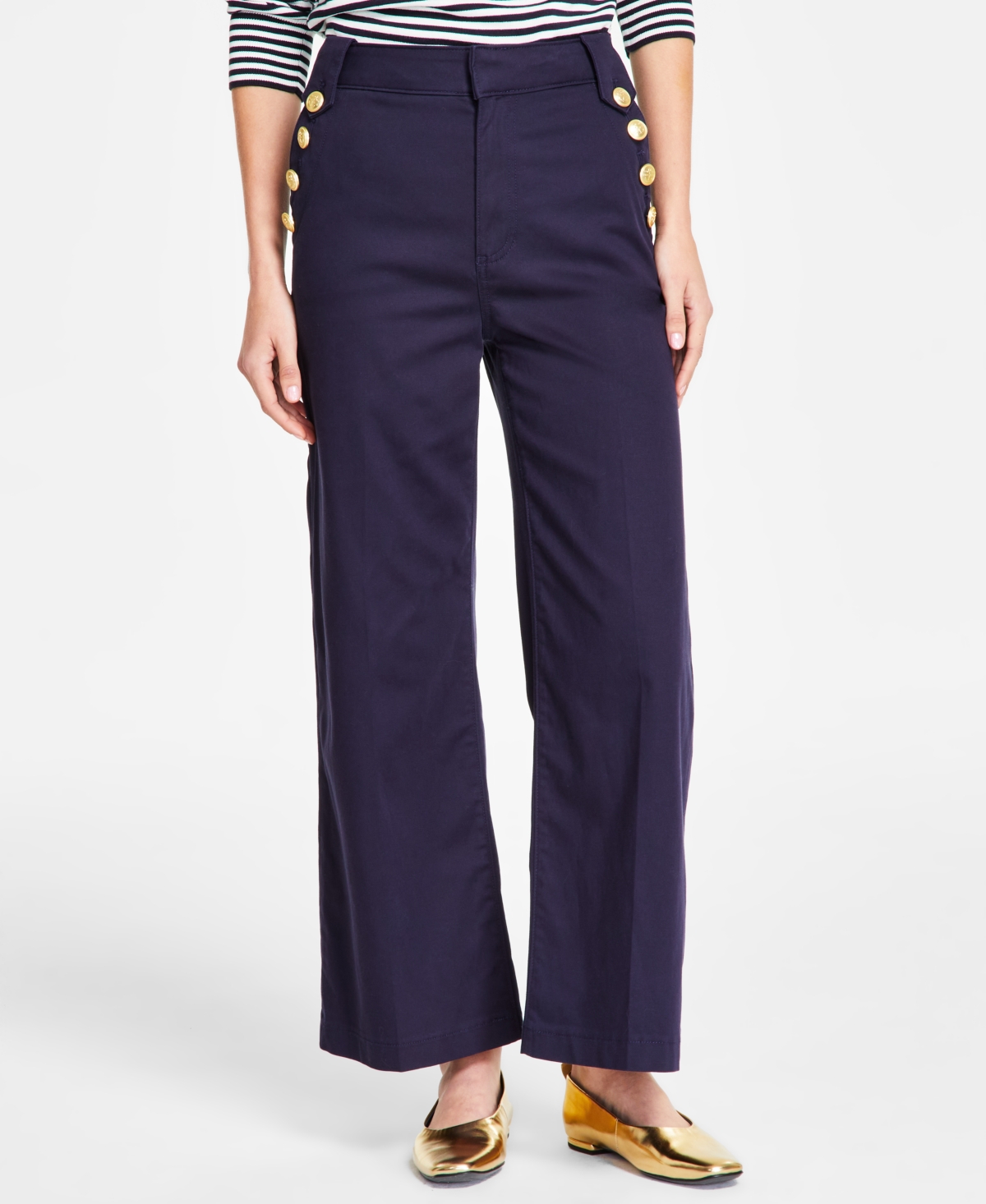 NAUTICA JEANS WOMEN'S SOLID WIDE-LEG SAILOR PANTS 