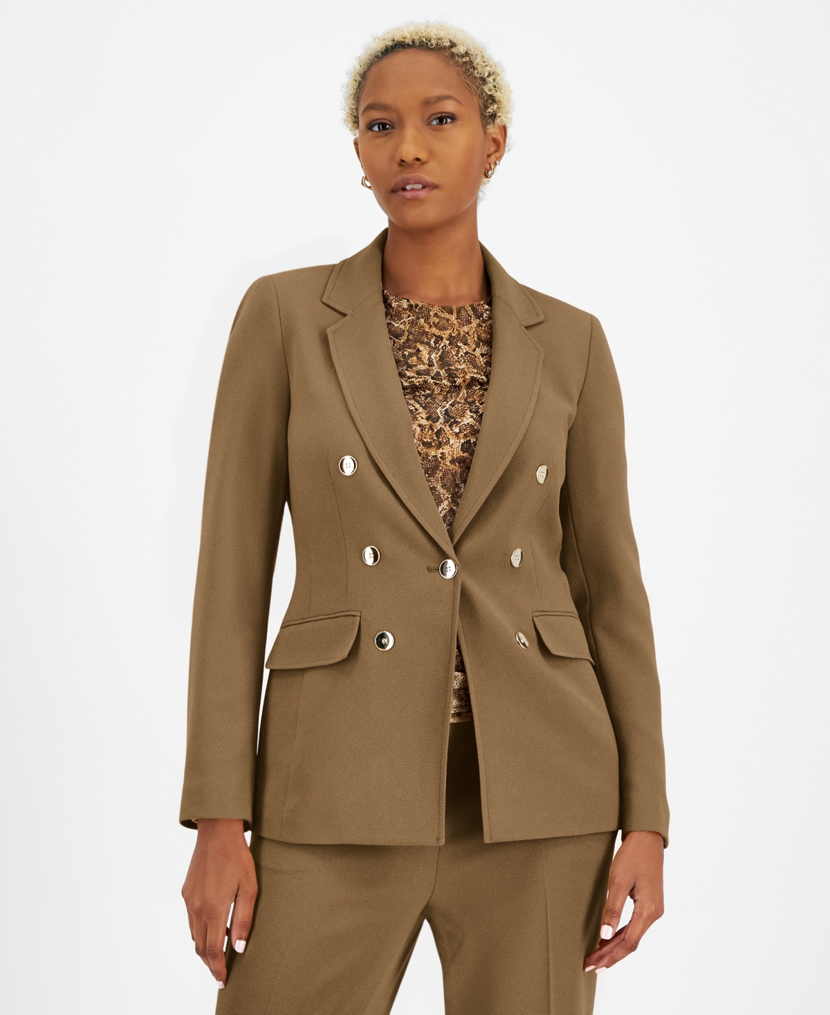 Bar Iii Women's Textured Crepe Notch-Lapel Faux-Double-Breasted Blazer, Created for Macy's