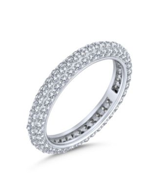 Pave CZ Cubic Zirconia Stackable Eternity  Dome Band Ring Sterling Silver