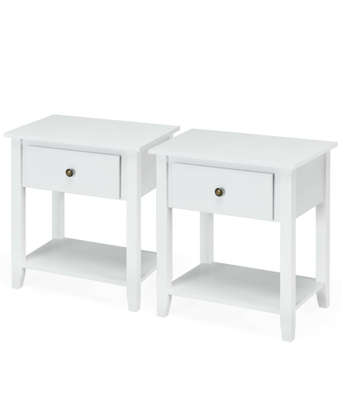 Gymax 2PCS Nightstand Sofa End Side Table W/ Storage Drawer Bottom Shelf- White