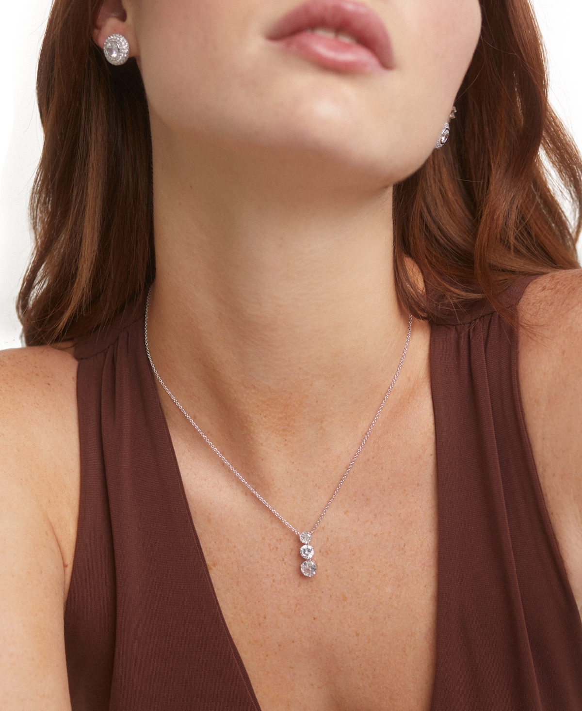 Eliot Danori Silver-Tone Graduated Cubic Zirconia Pendant Necklace, 16