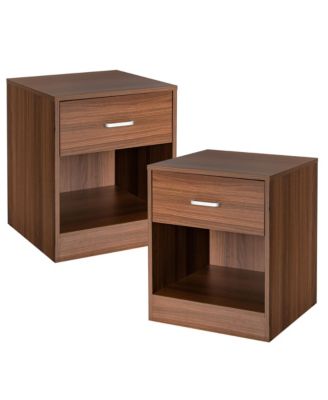 Set of 2 Nightstand End Side Table Storage Cabinet w/ Drawer Home Office Brown