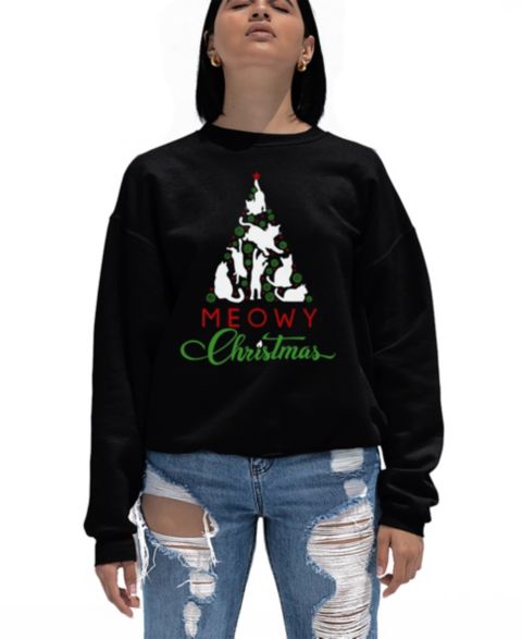 Женский свитшот LA Pop Art Meowy Christmas Tree с надписью, цвет: Чёрный