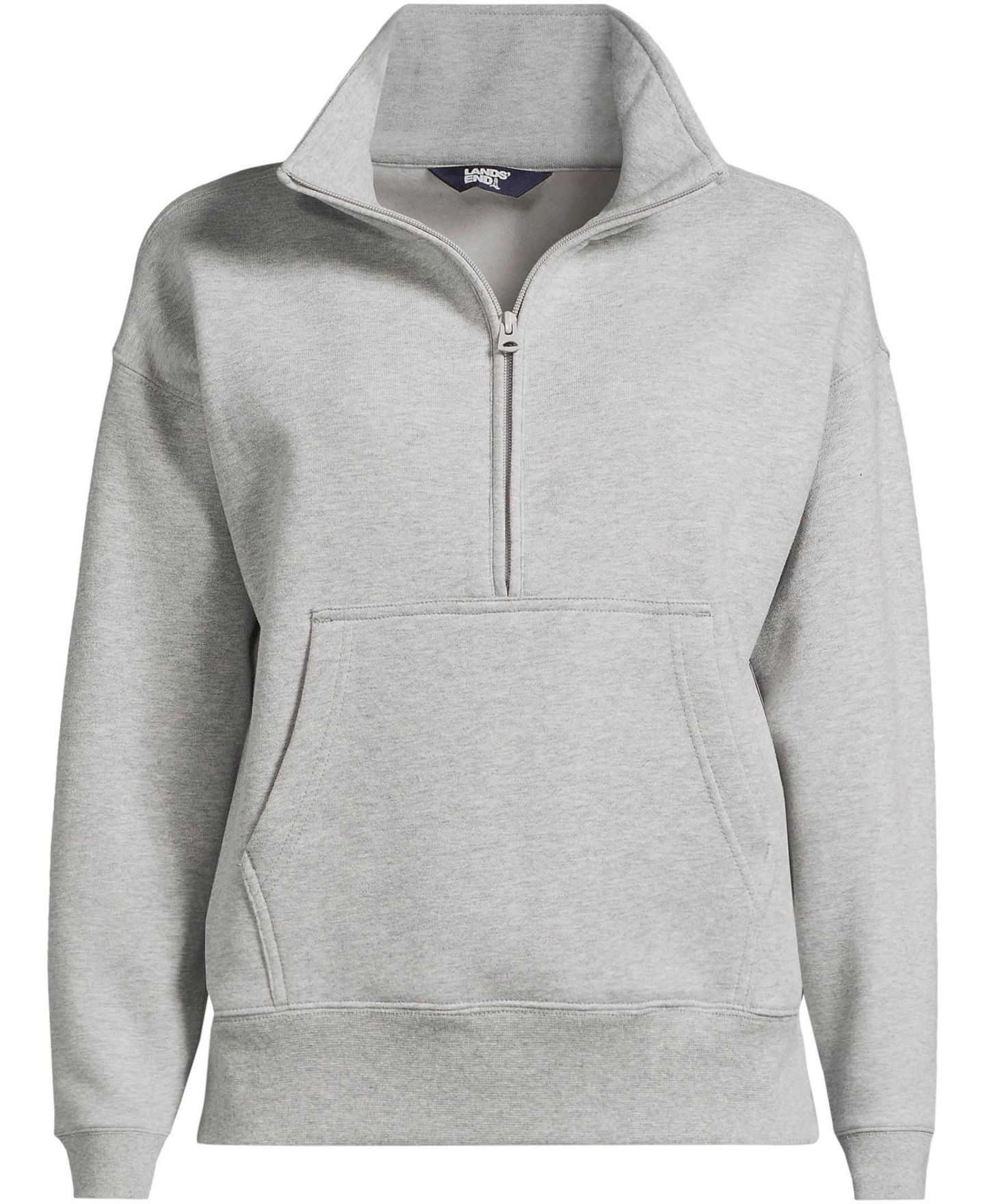 Женские толстовки Lands' End Plus Size Relaxed Serious Sweats Long Sleeve 1/2 Zip, цвет: Серый меланжевый — фото 3