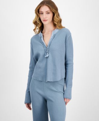 Elan - Women's Waffle-Knit Split-Neck Top