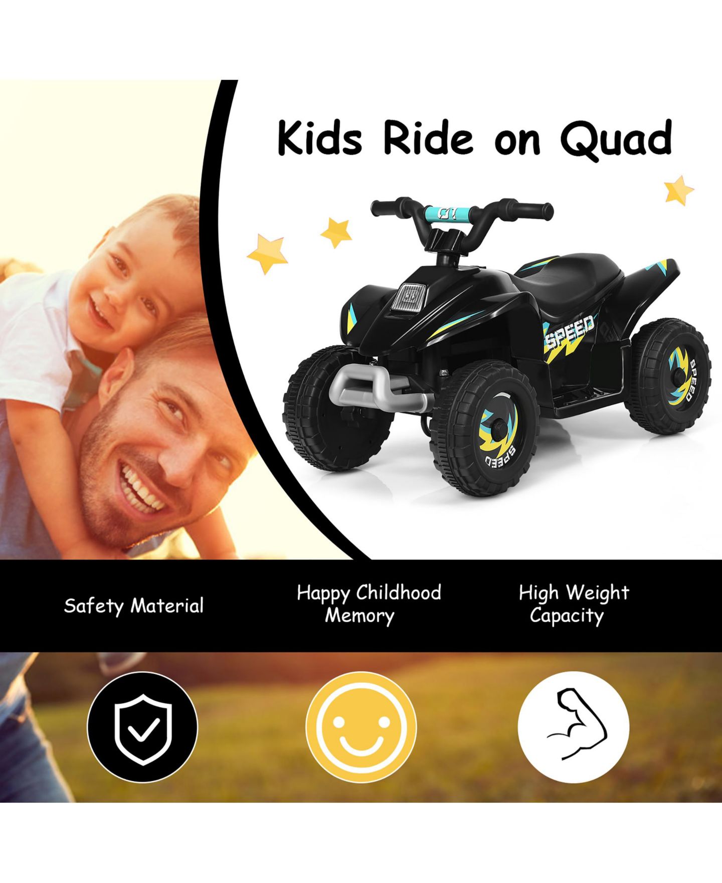 Детская игрушка Costway 6V Electric 4-Wheel Quad Ride-On Toy, 66-lb. Capacity, Ages 3+, цвет: Чёрный — фото 2
