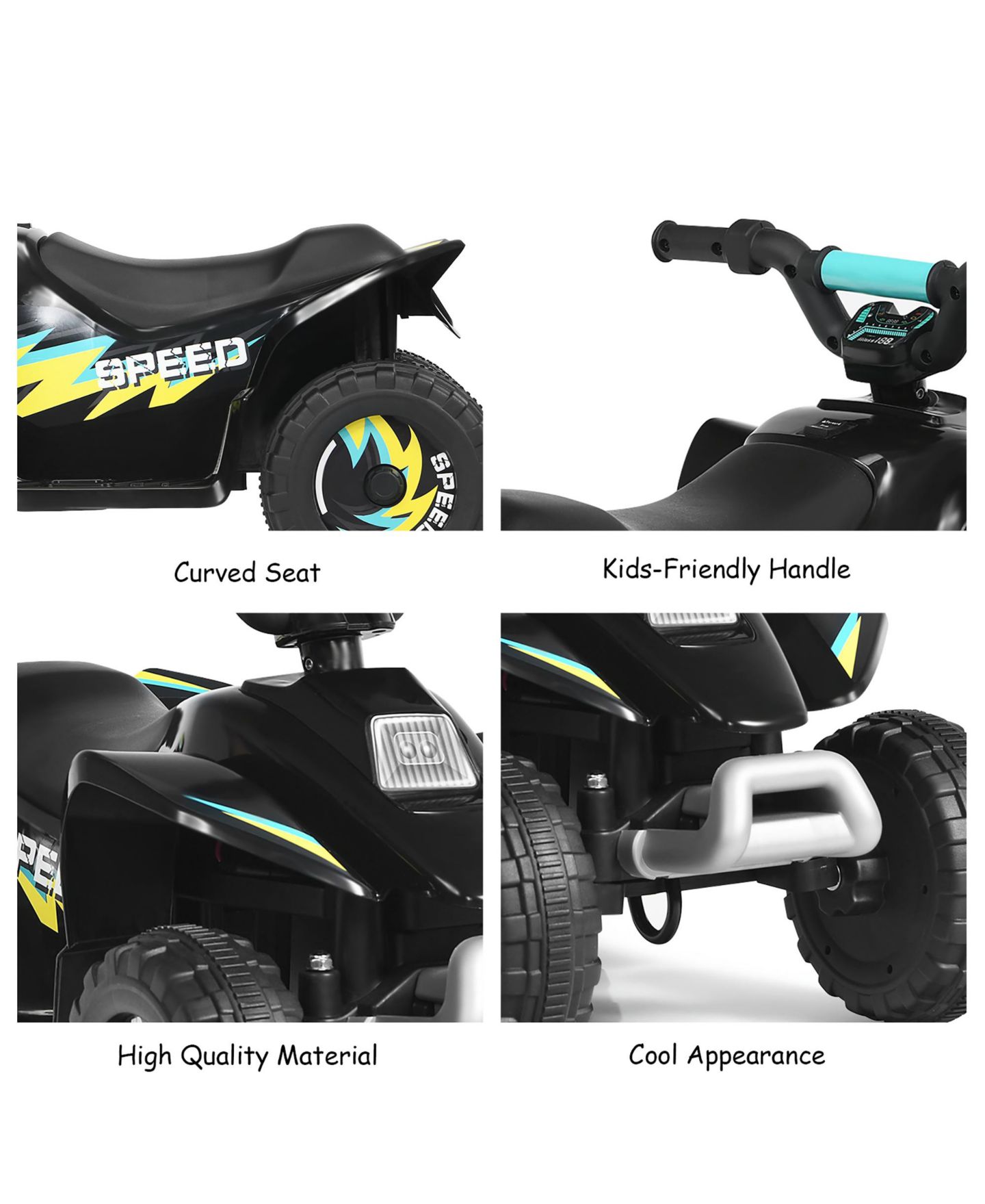 Детская игрушка Costway 6V Electric 4-Wheel Quad Ride-On Toy, 66-lb. Capacity, Ages 3+, цвет: Чёрный — фото 7