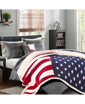 Premium Patriotic US Flag Print Sherpa Throw Blanket - Lightweight Microfiber for Couch and Bed - Great Gift for Veteran, Friend, Men, Women, Proud American House (King)