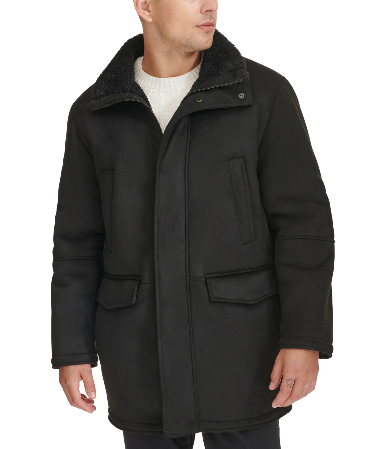 Men's Faux-Shearling Coat - Black