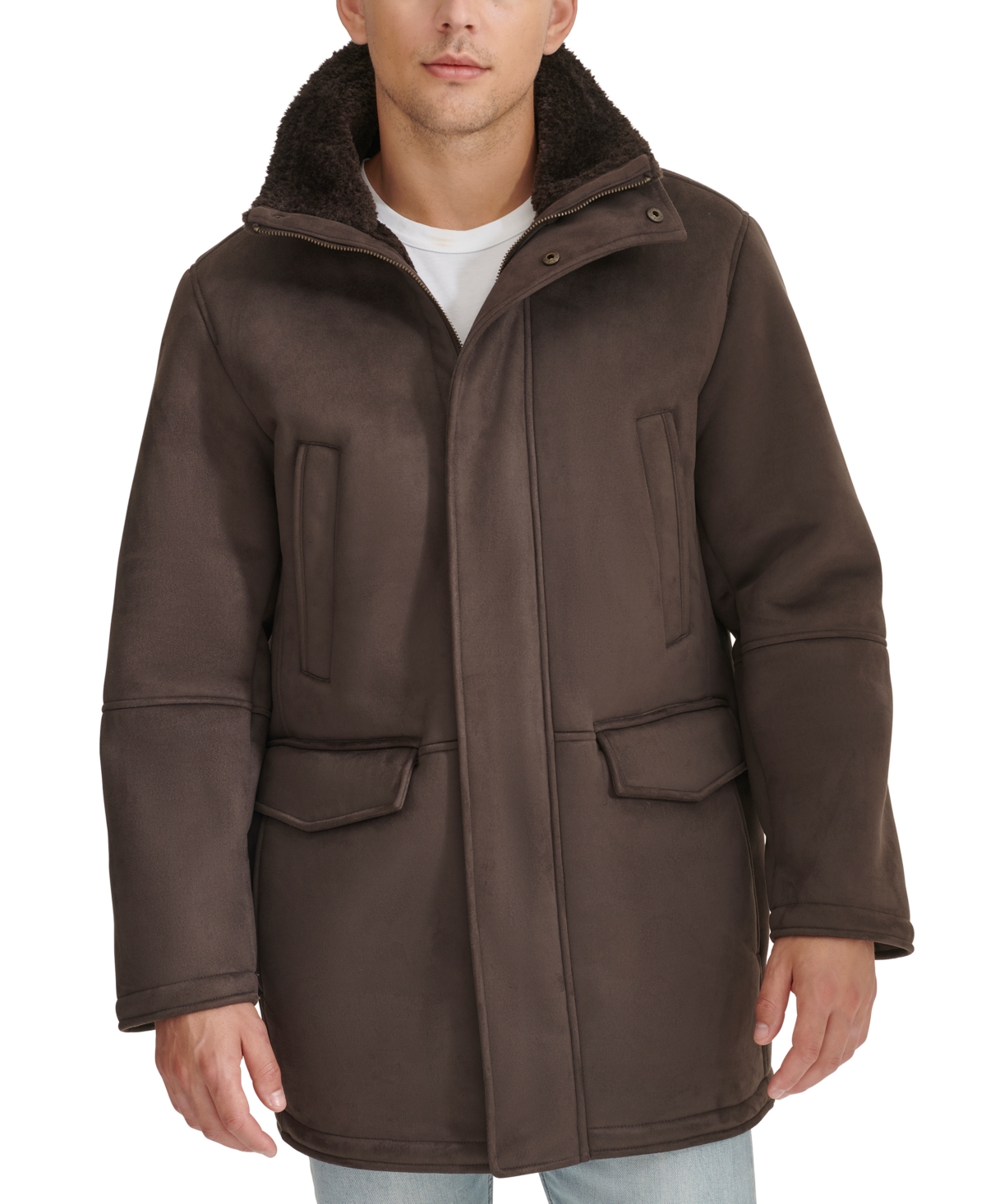 Men's Faux-Shearling Coat - Black