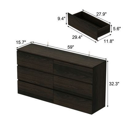 6-Drawers Wood Chest of Drawer Cabinet Organizer Dresser